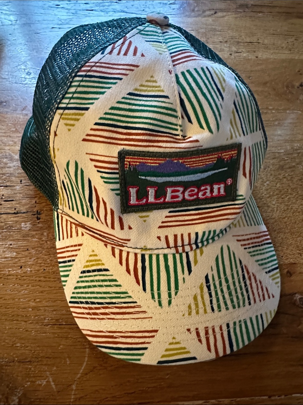 L.L.Bean Multicolor Stripe Pattern Trucker Hat with Green Mesh